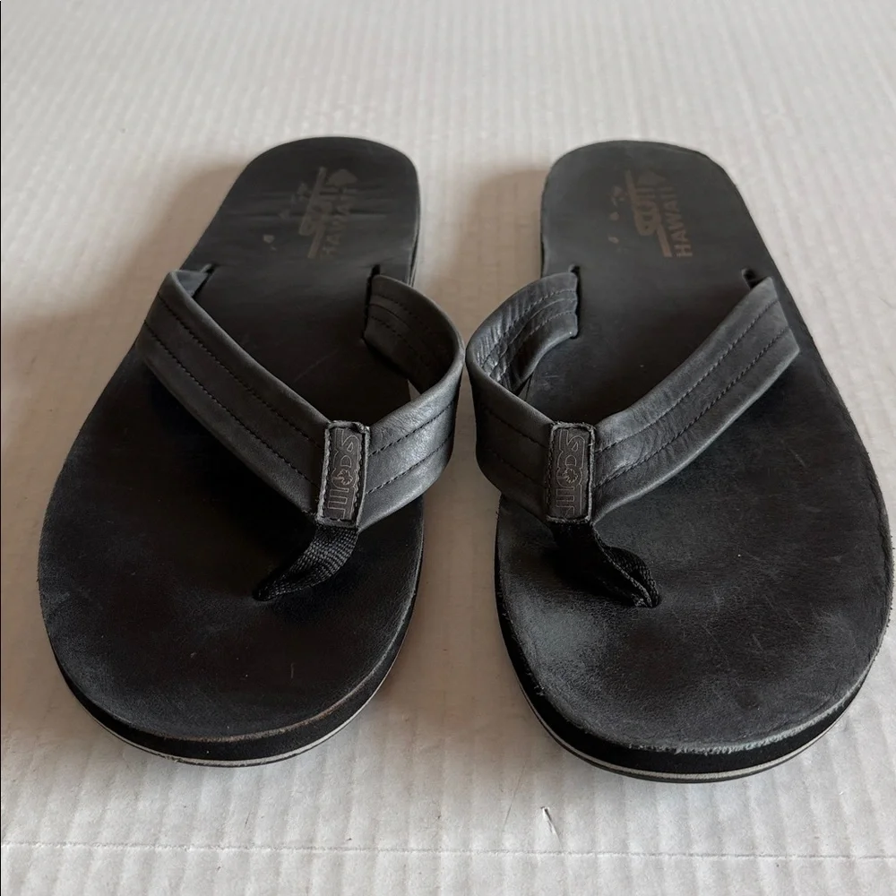 Scott Hawaii Black Leather Flip Flop Sandals